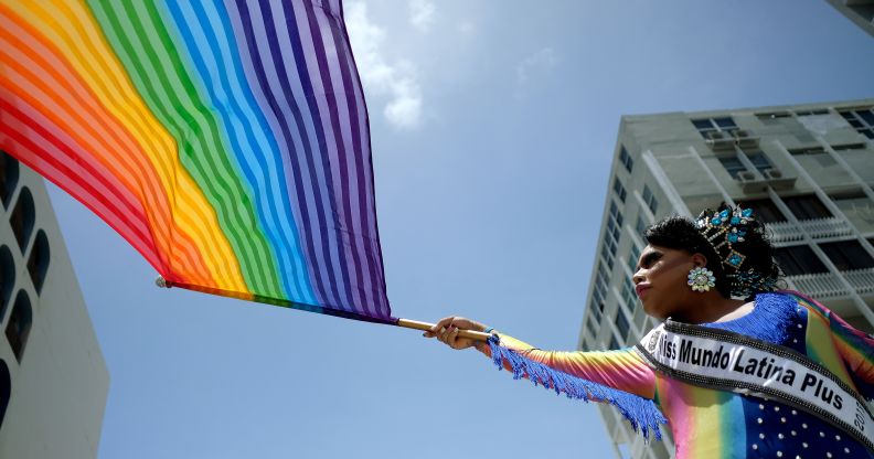 People take part in the annual Gay Pride parade in San Juan, Puerto Rico, on June 3, 2018.
