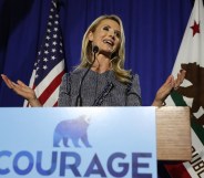 Jennifer Siebel Newsom, who has adopted the title of 'first aprtner' in a bid for equality, speaks at her husband's Gavin Newsom primary election night gathering on June 5, 2018 in San Francisco, California.