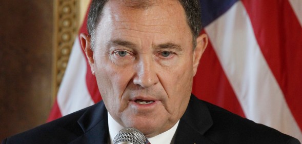 Governor of Utah Gary Herbert talks to the press about the US Supreme Court's decision on Utah's same-sex marriage ban on October 6, 2014 in Salt Lake City, Utah.