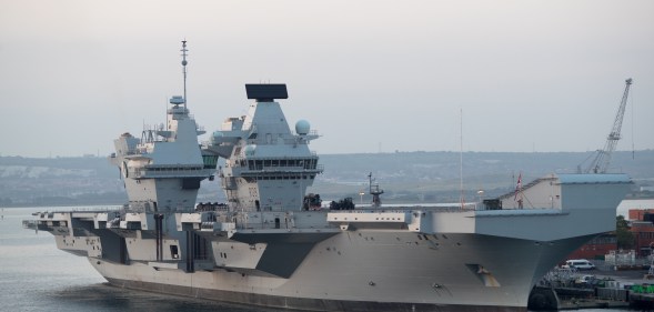 The HMS Queen Elizabeth anchored in Portsmouth, England