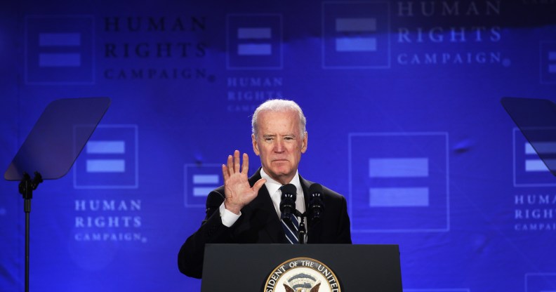 US Vice President Joseph Biden addresses the Spring Equality Convention of Human Rights Campaign (HRC) March 6, 2015 in Washington, DC.