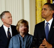 Matthew Shepard's parents Dennis Shepard and Judy Shepard with President Barack Obama in 2009