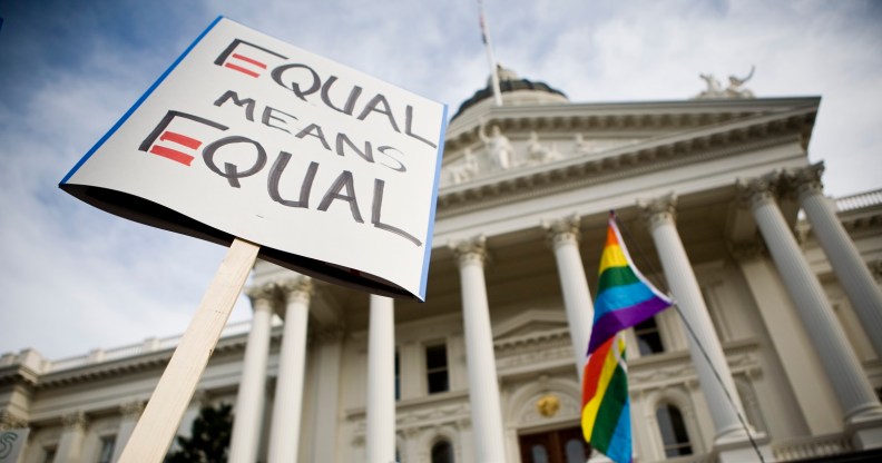 State Equality Index: Supporters rally on the steps of the State Capitol November 22, 2008 in Sacramento, California.
