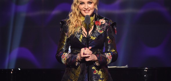 Madonna speaks on stage at the Billboard Women in Music 2016 event on December 9,