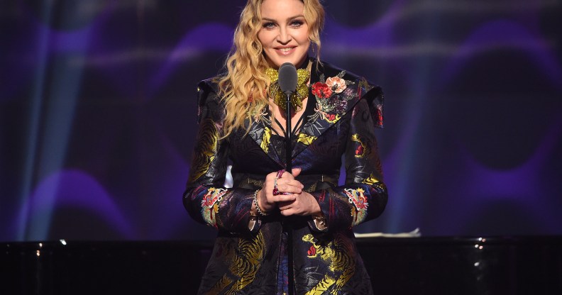 Madonna speaks on stage at the Billboard Women in Music 2016 event on December 9,