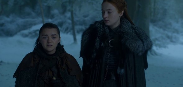 Game of Thrones stars Maisie Williams and Sophie Turner as sisters Arya Stark and Sansa Stark