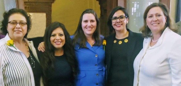 LGBT+ Texas lawmakers Celia Israel, Jessica González, Erin Zwiener, Mary González and Julie Johnson