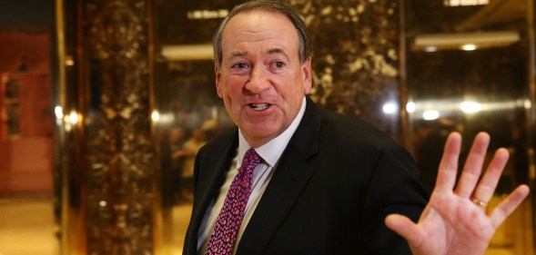 Arkansas Governor Mike Huckabee leaves Trump Tower on November 18, 2016 in New York City.