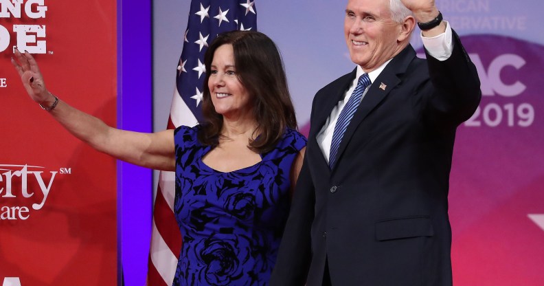 US Vice President Mike Pence and his wife Karen waving