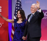 US Vice President Mike Pence and his wife Karen waving