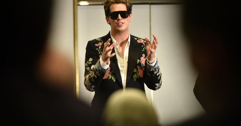 Right-wing British provocateur Milo Yiannopoulos answers questions during a speech at Parliament House in Canberra on December 5, 2017