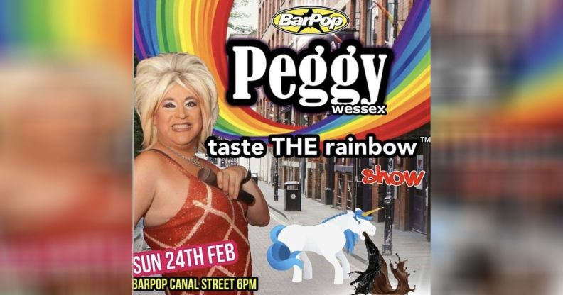 Manchester drag queen Peggy Wessex came under fire over the poster