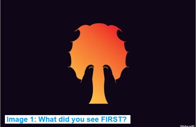 Personality test: picture test. Image of a tree, hands and a brain