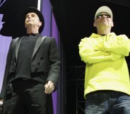 Neil Tennant and Chris Lowe of Pet Shop Boys perform as part of HM Tower Of London Festival Of Music's inaugural jazz and opera festival at HM Tower of London on June 28, 2006 in London, England.