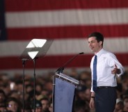 South Bend Mayor Pete Buttigieg announces that he will be seeking the Democratic nomination for president during a rally in the old Studebaker car factory on April 14, 2019 in South Bend, Indiana.