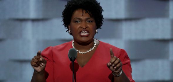 Stacey Abrams speaks at the Democratic National Convention at the Wells Fargo Center, July 25, 2016 in Philadelphia, Pennsylvania.