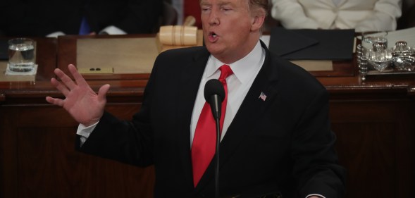 President Donald Trump delivers the State of the Union address in the chamber of the U.S. House of Representatives at the U.S. Capitol Building on February 5, 2019 in Washington, DC.