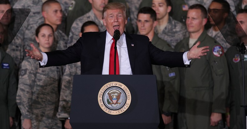 US Supreme Court ruling: U.S. President Donald Trump speaks to Air Force personnel during an event September 15, 2017 at Joint Base Andrews in Maryland.