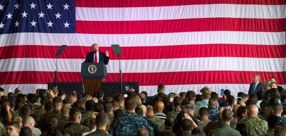 US Air Force: President Donald J. Trump speaks to service members and their families at Naval Air Station Sigonella during an all-hands call May 27, 2017 in Sigonella, Italy