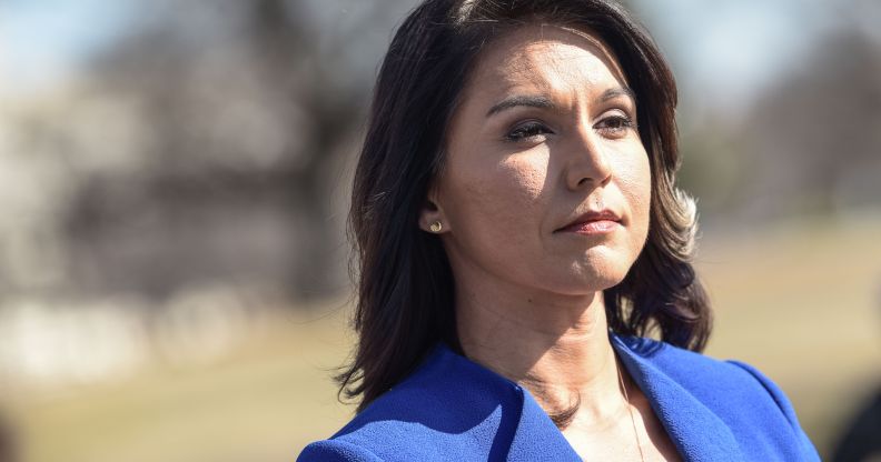Democrat Congresswoman Tulsi Gabbard from Hawaii, an official candidate for the Democratic Primaries of the 2020 US Presidential election, gives a press conference in Washington DC on February 15, 2019.