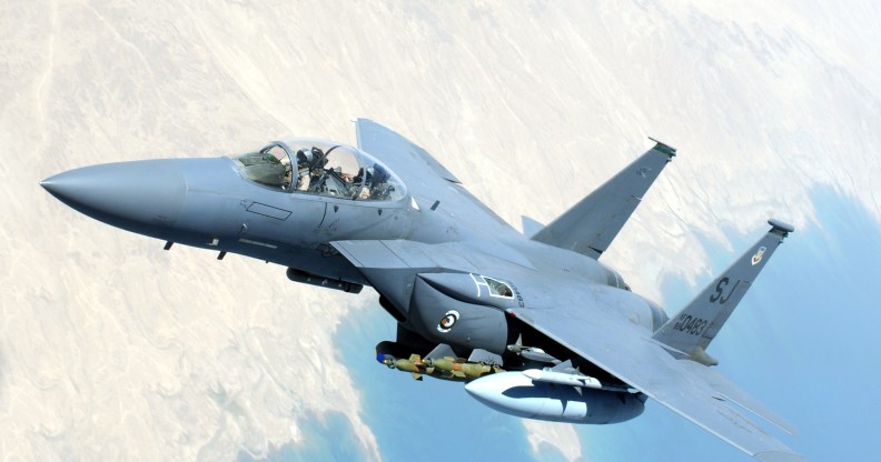 A U.S. Air Force F-15 Strike Eagle flies over Southwest Asia during combat operations on July 6, 2004.