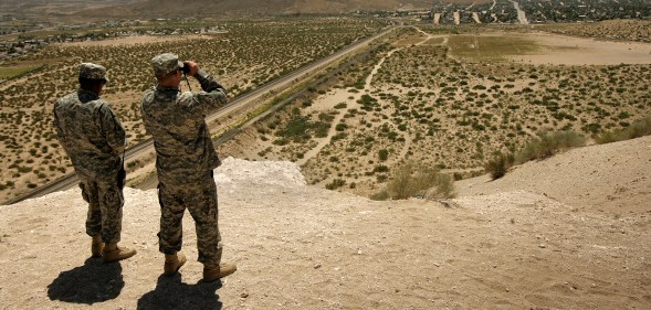 Transgender military ban: New Mexico National Guard officers near the US-Mexico border on June 26, 2007 in Sunland Park, New Mexico.
