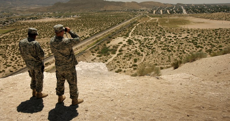 Transgender military ban: New Mexico National Guard officers near the US-Mexico border on June 26, 2007 in Sunland Park, New Mexico.