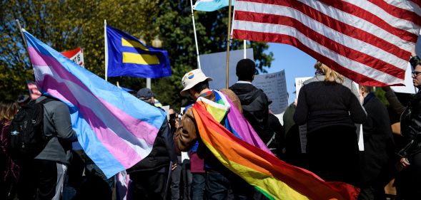 LGBT discrimination: Activists for the LGBTQ community rally during a protest of the Trump administration October 22, 2018 in Washington, DC.