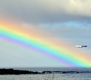 US airlines: File photo. A plane is seen next to a rainbow