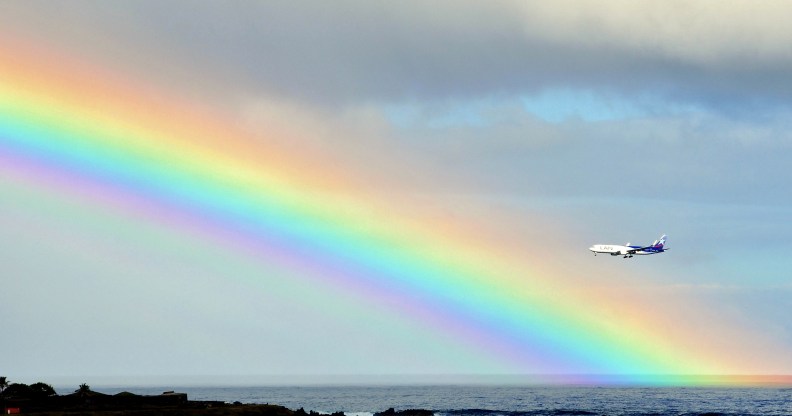 US airlines: File photo. A plane is seen next to a rainbow