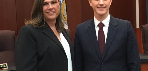 Transgender Houston County Sheriff's Sergeant Anna Lange and her attorney Noah Lewis.