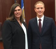 Transgender Houston County Sheriff's Sergeant Anna Lange and her attorney Noah Lewis.