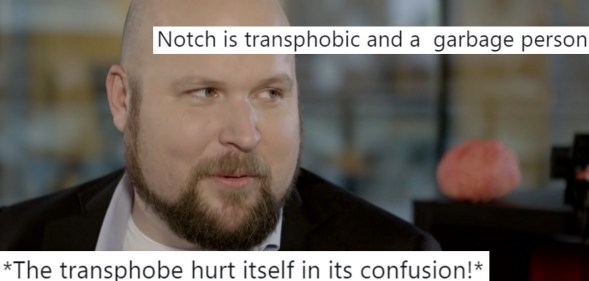 A screenshot of Minecraft creator Markus "Notch" Persson with tweets overlaid.