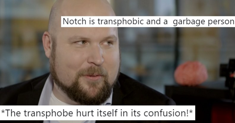 A screenshot of Minecraft creator Markus "Notch" Persson with tweets overlaid.