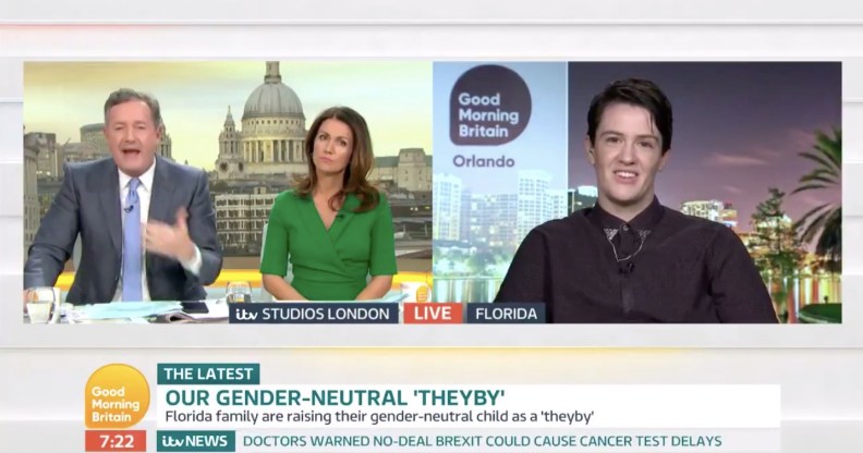 Non-binary parent Ari Dennis called Piers Morgan a childist while discussing their gender-open approach to parenting.