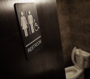A gender neutral bathroom is seen at a coffee shop in Washington, DC, on May 5, 2016.
