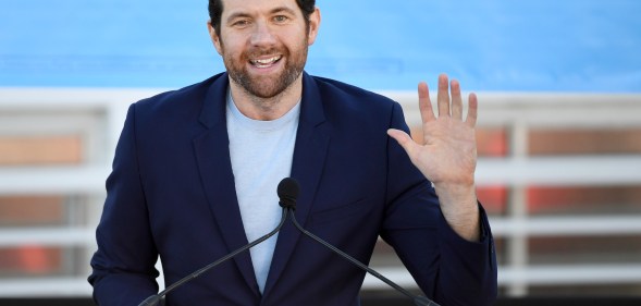 Comedian/actor Billy Eichner speaks during a rally at the Culinary Workers Union Hall Local 226 featuring former U.S. Vice President Joe Biden as they campaign for Nevada Democratic candidates on October 20, 2018 in Las Vegas, Nevada