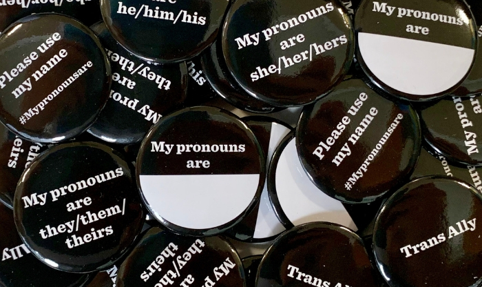 word of the decade 'My pronouns are...' badges