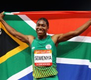 Caster Semenya of South Africa races to the line to win the Women's 800 meters during the IAAF Diamond League event at the Khalifa International Stadium on May 03, 2019 in Doha, Qatar.