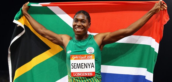 Caster Semenya of South Africa races to the line to win the Women's 800 meters during the IAAF Diamond League event at the Khalifa International Stadium on May 03, 2019 in Doha, Qatar.