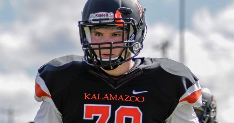 A photo of Christian Zeitvogelplaying football for Michigan’s Kalamazoo College in the US