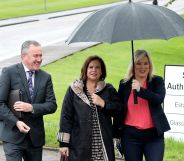 Conor Murphy, Mary Lou McDonald and Michelle O'Neill smiling