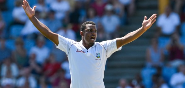 Shannon Gabriel of West Indies gestures as he plays against Joe Root's England on day 1 of the 3rd and final Test between West Indies and England at Darren Sammy Cricket Ground, Gros Islet, Saint Lucia, on February 09, 2019