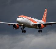 File photo. An EastJet plane is seen landing at Geneva Airport on March 11, 2019 in Geneva.