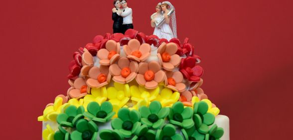 A gay wedding cake representing same-sex marriage