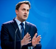 Luxembourg's gay Prime Minister Xavier Bettel attends a joint press conference with the German Chancellor at the chancellery in Berlin, on February 13, 2019.