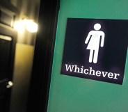 A gender neutral bathroom sign in the US.