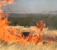 A screenshot from a video of the gender reveal party in Arizona which caused a huge wildfire