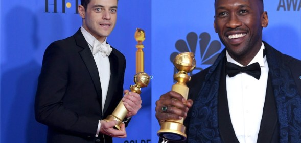 Best Actor in a Motion Picture Drama for 'Bohemian Rhapsody' winner Rami Malek (L) and Best Actor in a Supporting Role in any Motion Picture for 'The Green Book' winner Mahershala Ali (R).