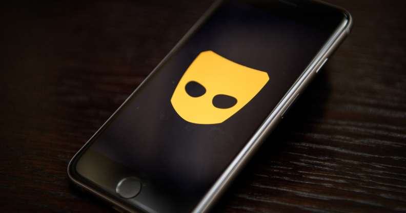 A picture of the gay dating app Grindr on a mobile phone
